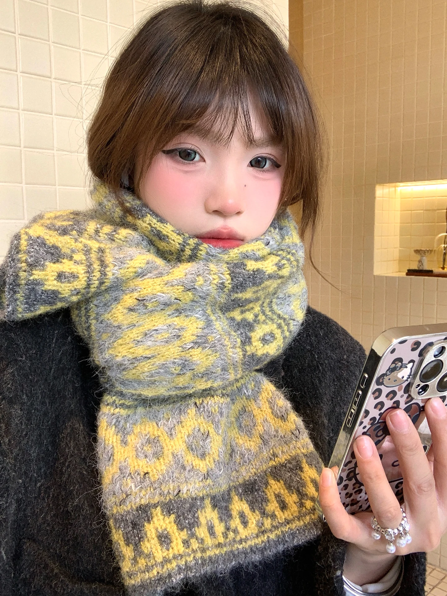 Thickened Knitted Small Scarf Women's Autumn Winter Warm High-End Korean Style Student Neck Warmer Long Rectangle Shape Scarf