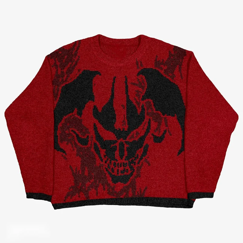 Vintage Pistol Sweater Knit 2023 Winter Loose Pullover Korean Y2k Hip-Hop Streetwear Ugly Christmas Sweater Oversized Knitwears