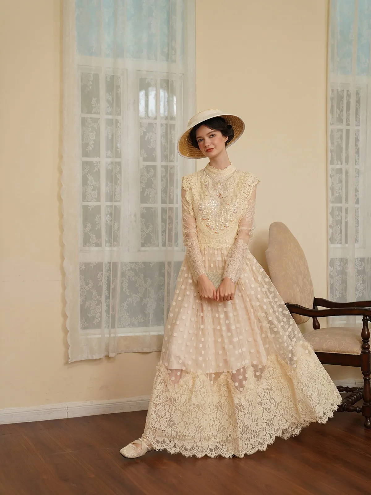 TIYIHAILEY printemps magnifique femmes robe à manches longues paillettes perlées longue Maxi dames S-XL Vintage taille haute 2026 nouvelle dentelle maille