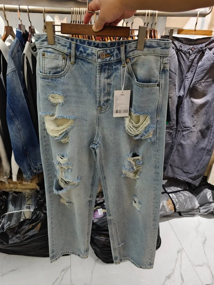 

Рваные джинсы в стиле ретро, женские потертые джинсы с высокой талией, эластичные узкие брюки, повседневные уличные брюки
