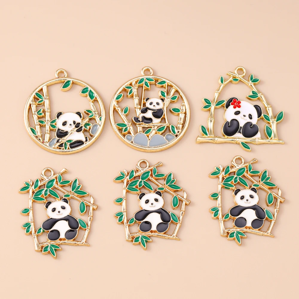 Leslie 10 Stück goldfarbene niedliche Panda-Anhänger, Emaille-Bambus-Panda-Anhänger für DIY-Ohrringe, Halsketten, handgefertigten Schmuck – Detail 2