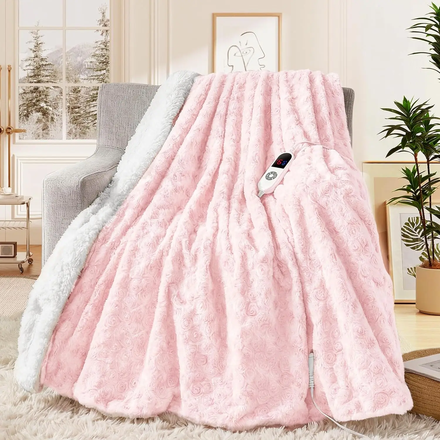 

Electric Heated Throw Blanket 50x60 Faux Fur with 6 Heat Settings & Auto Off, ETL Certified Gift