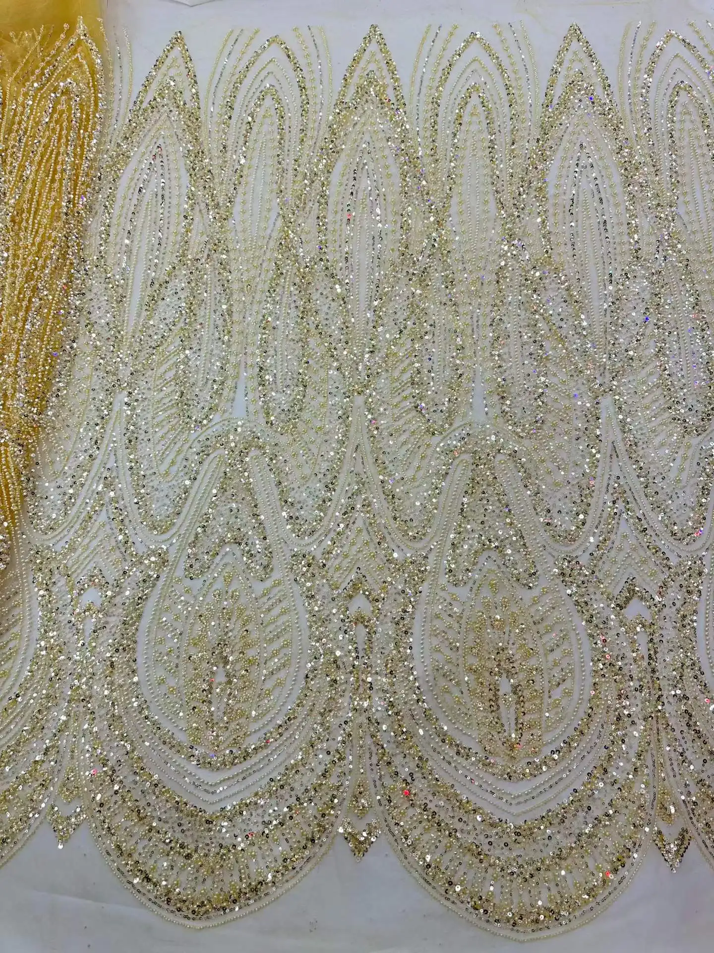 

Gold African Tulle Lace Fabric 2026 French Net Sequins Fabric Sewing Embroidery With Beads Lace Tulle Mesh Nigeria Dress 5 Yards