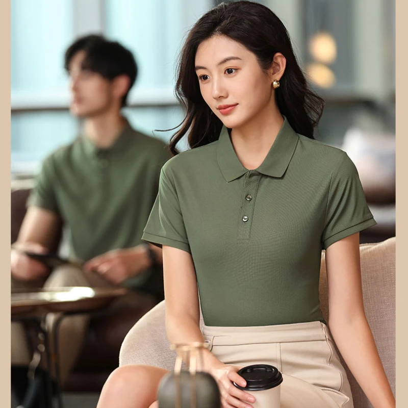 

Summer Business Casual Polo Shirt Women Mesh Ice Silk Breathable Short Sleeve Women's Shirt Collar Solid T Shirt Women Clothing