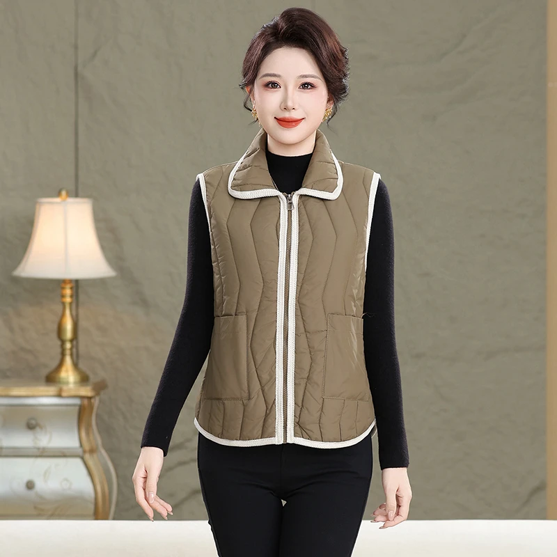 

Autumn Winter Cotton Vest for Middle-Aged And Elderly lapel collar Women Sleeveless Casual Ultralight Outerwear