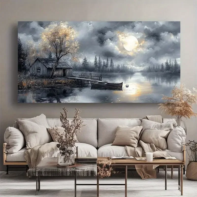 

Large Size Lake Wooden House Landscape Diamond Painting Full Square Round Diamond Mosaic DIY Jewelry Cross Stitch Home Decor