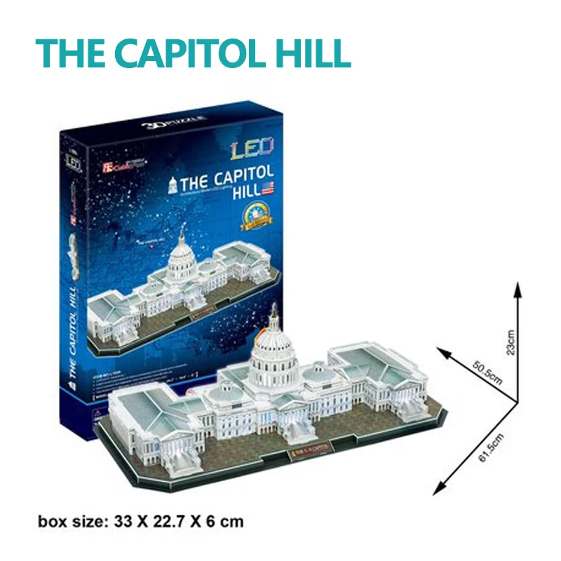 

3d Stereo Puzzle Hardcover Lamp World Famous Architectural Paper Model Us Congress Diy Miniature Building Block Toy