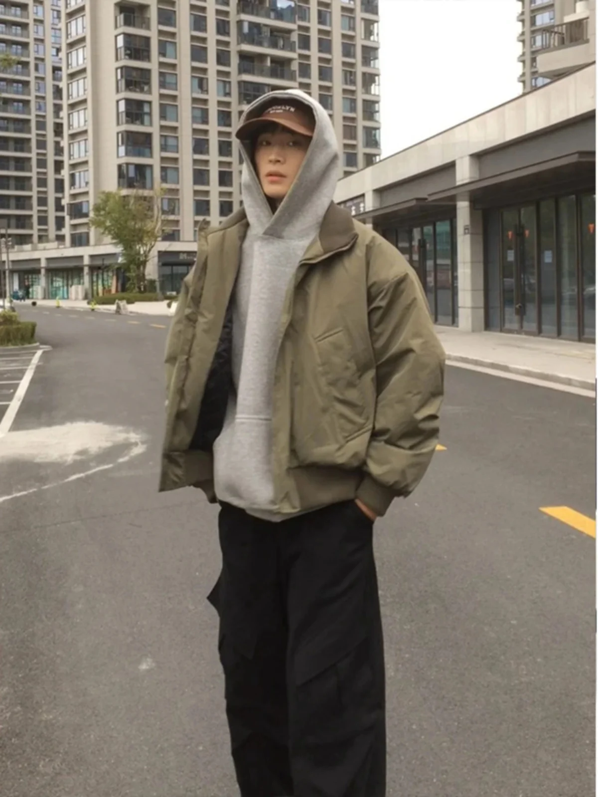 

American Sle Wide oulder Cotton Jaet Men's Cleanfit ort Pilot Cotton Coat Winter Baseball Collar Cotton Padded Jaet