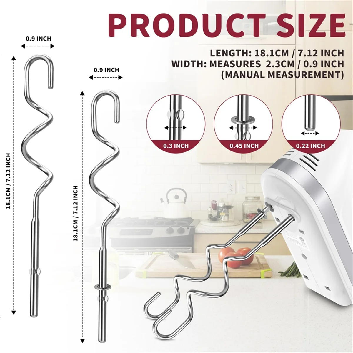 

ABXHH Dough Hook for Hand Mixer Replacement for Kitchenaid Hand Mixer Dough Hooks KHM512, Stainless Steel Dough Hooks