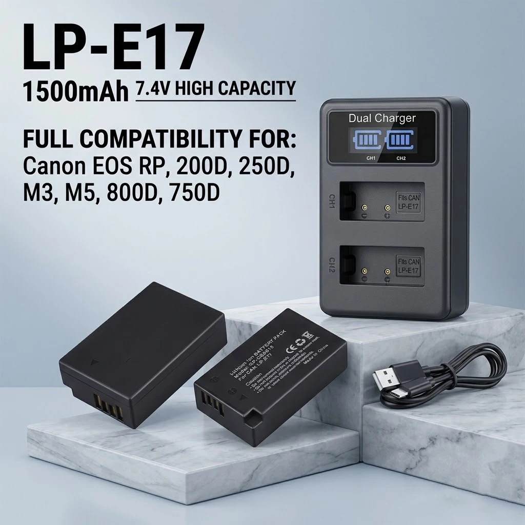 PURFIELD LP-E17 1500mAh Rechargeable Li-ion Camera Battery Replacement for Canon EOS 200D M3 M6  760D 800D Kiss X8i DSLR Cameras