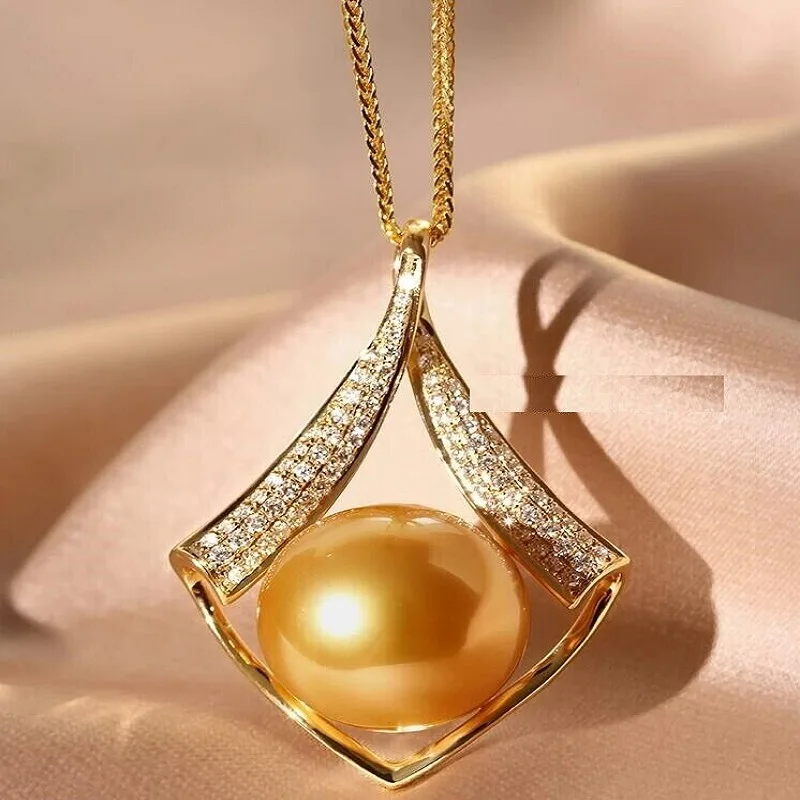 

Gorgeous Huge AAAA 10-11mm south sea Golden ROUND pearl pendant necklace 925s...