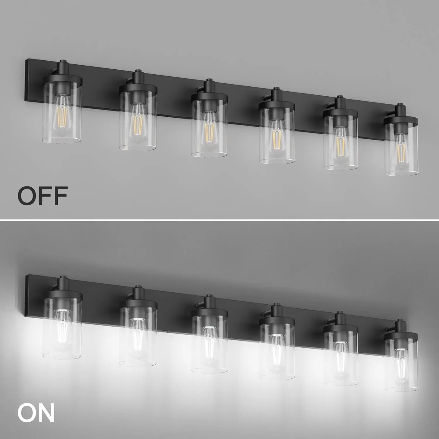 48in Vanity Light Black Bathroom Vanity Lighting Fixtures 6 Light Bathroom Light Fixtures with Clear Glass Shade(Exclude Bulb)