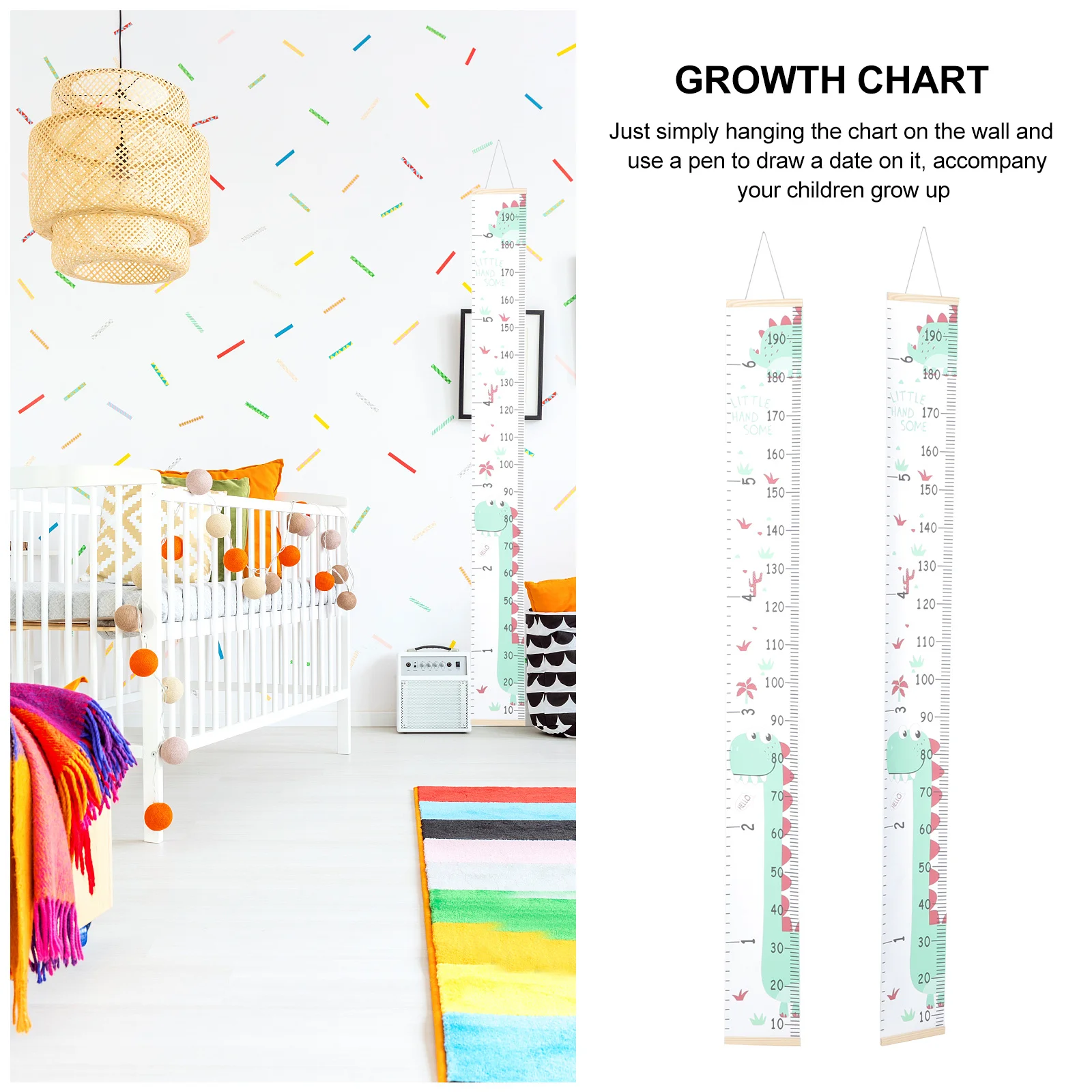 

Canvas Growth Chart for Wooden Height Measurement Chart Dinosaur Pattern Safe Hanging for Room Wall Decor