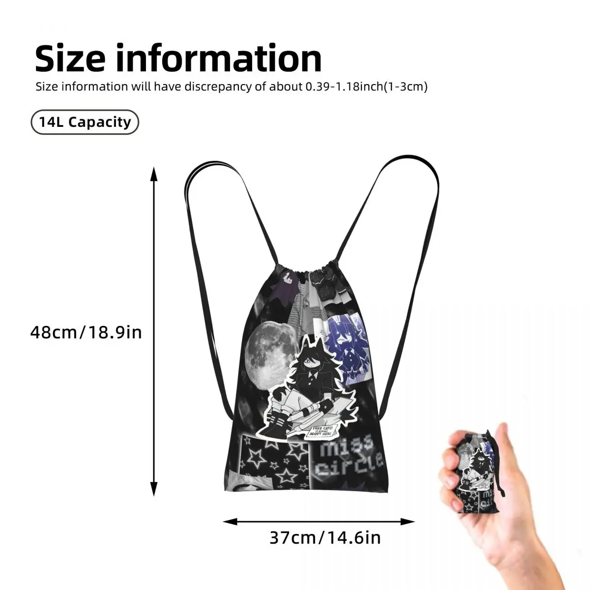Miss Circle Game Drawstring Backpack Sports Gym Bag Portable Travel Drawstring Bag for Men Women