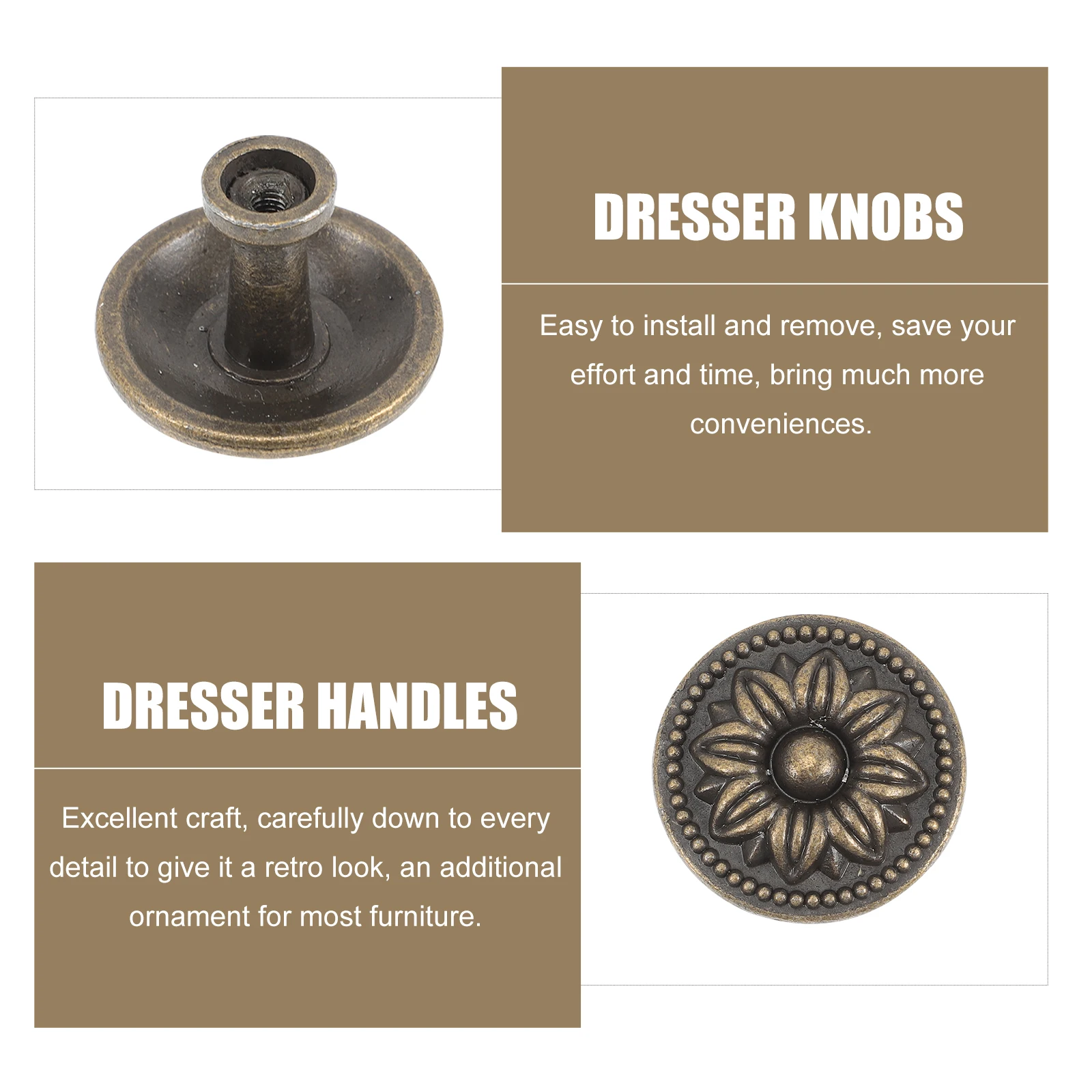 

4 Pcs Green Bronze H Retro Drawer Knobs Dresser Hardware Easy Install Silver Cabinet Knobs Furniture Upgrade Door Knob