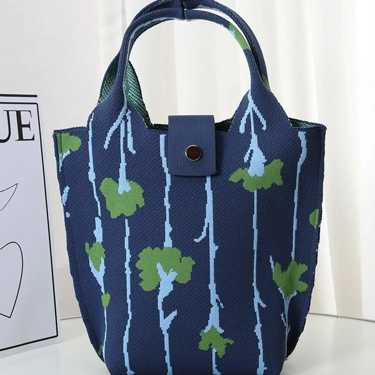 

New Fashionable Korean Printed Fly Knit Tote Bag Large Capacity Shopping Bag for Mothers And Students Handheld Bag Home