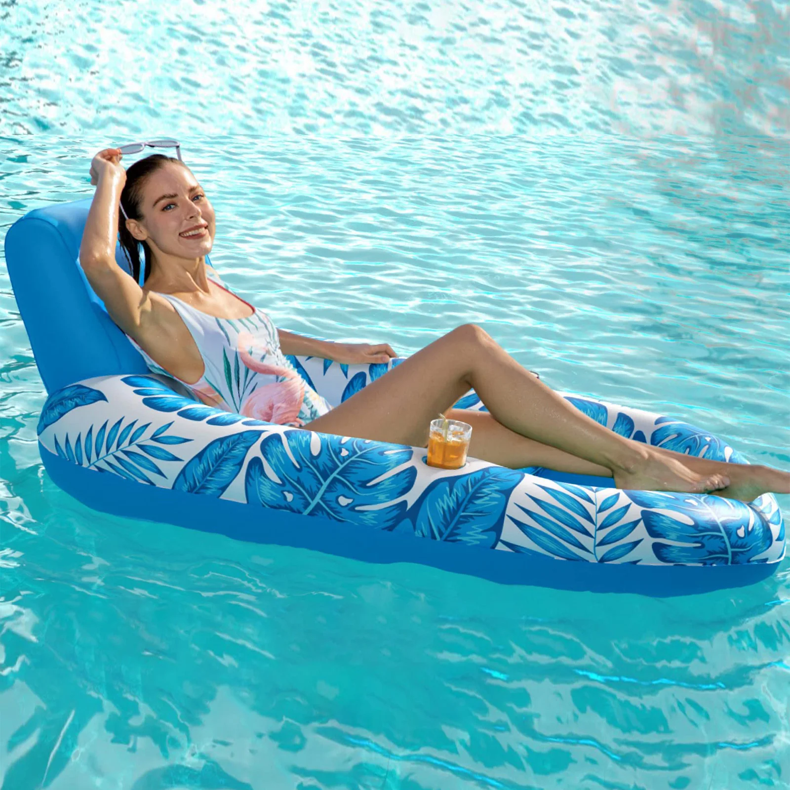 Silla flotante de piscina inflable para adultos, flotador multifuncional, plegable, duradero, accesorios de piscina