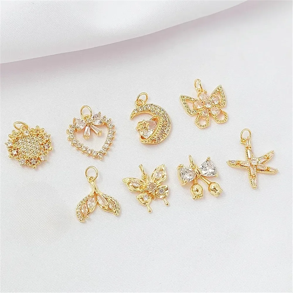 

14K Gold-plated Zirconium Butterfly, Moon, Star, Heart, Bow, Fish Tail Pendant Diy Bracelet Necklace Accessory