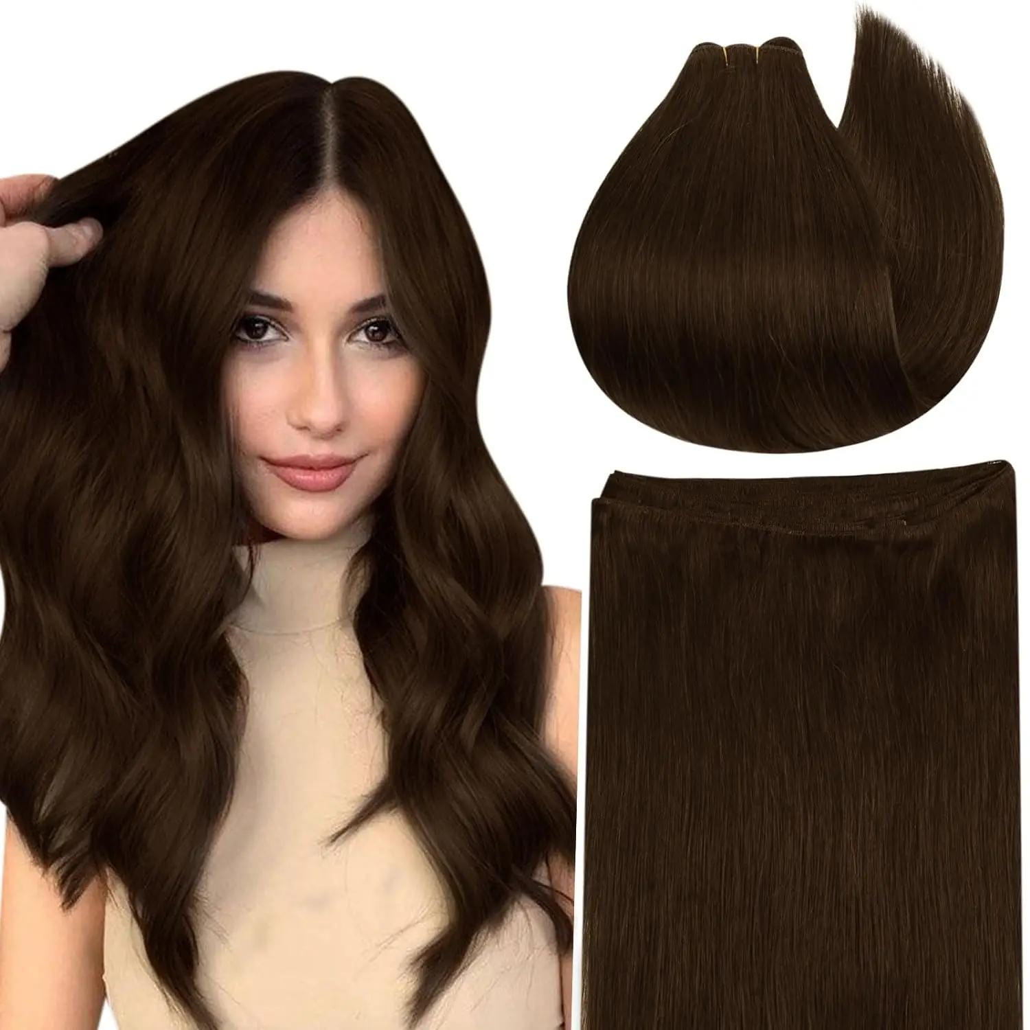 Ugeat Naai in Hair Extensions Menselijk Haar Zacht Natuurlijke Donkere Wortel Haarbundels voor Vrouwen Haar Weeft 100G Remy menselijk Haar