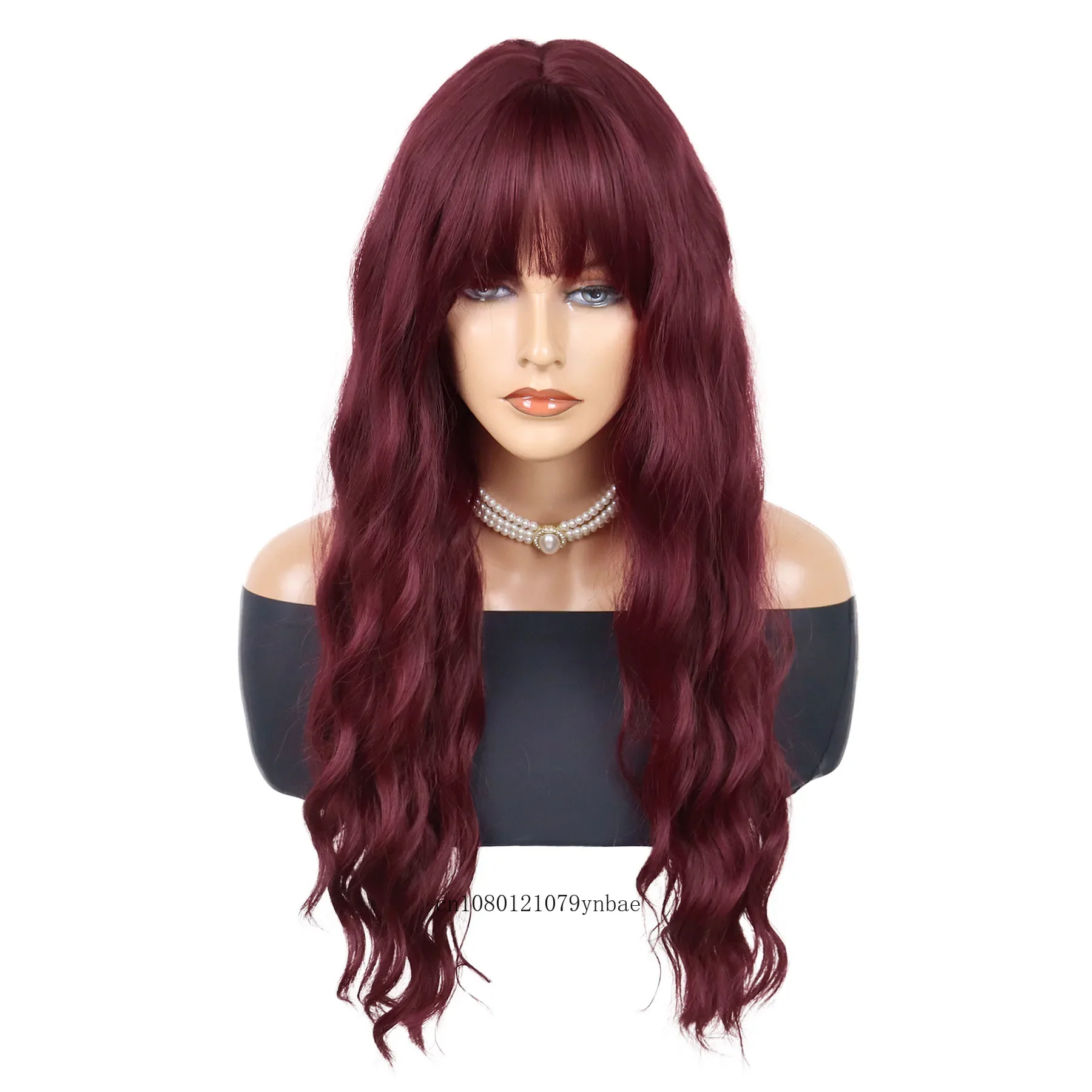 Auburn Halloween Cosplay Synthetic Wigs for White Women Long Water Wavy Wig with Bangs Costume Masquerade Party Heat Resistant