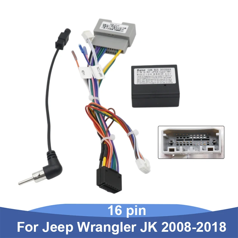 16Pin Radio Wiring Harness CANBUS Decoder For Jeep Wrangler JK 2008-2018 Android Car Stereo Power Cable Adapter