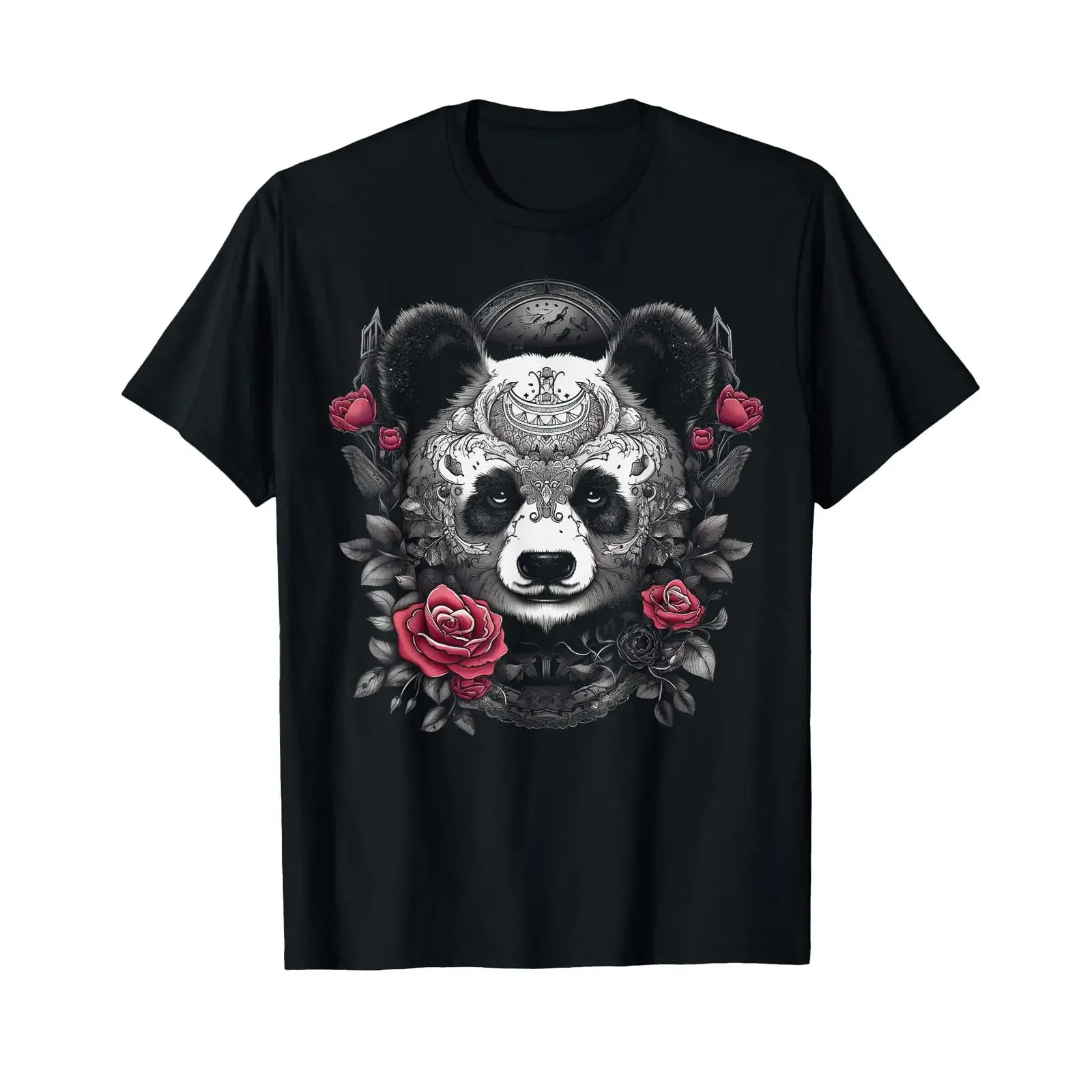 Panda Mandala Flowers Animal Pink Pattern T Shirt Black vintage Washed Stylish Unisex Versatile homme Comfortable