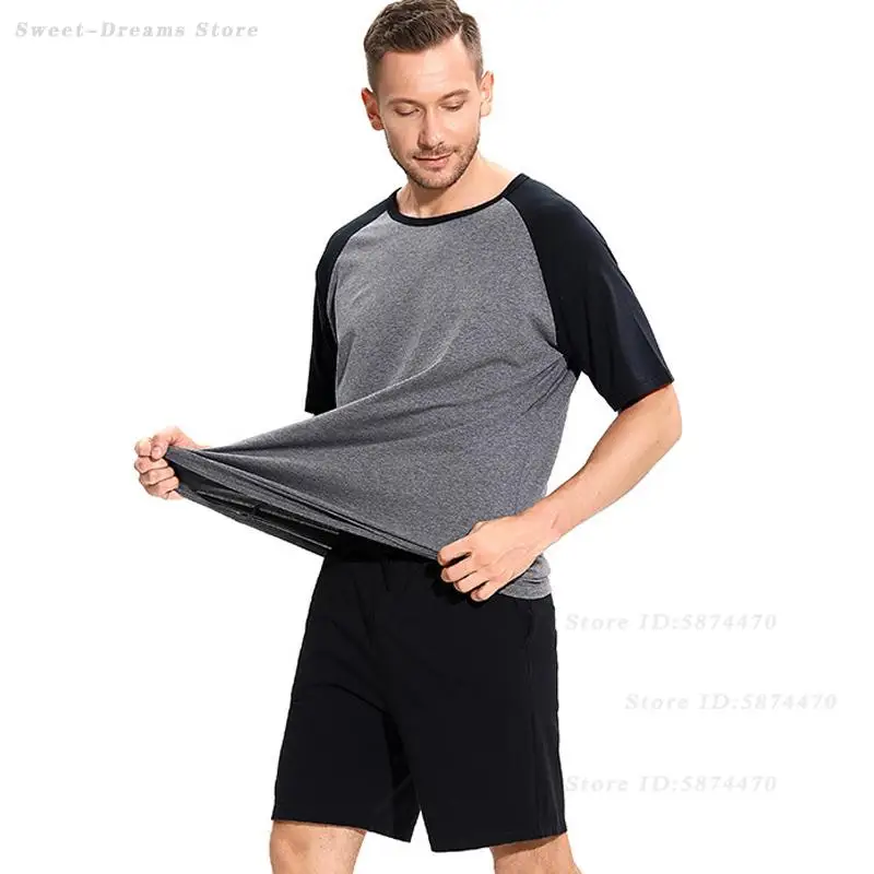 

Мужской хлопковый пижамный комплект, летние шорты с короткими рукавами, одежда для отдыха, свободная повседневная домашняя одежда, одежда для сна, мужская ночная рубашка, пижама Mujer