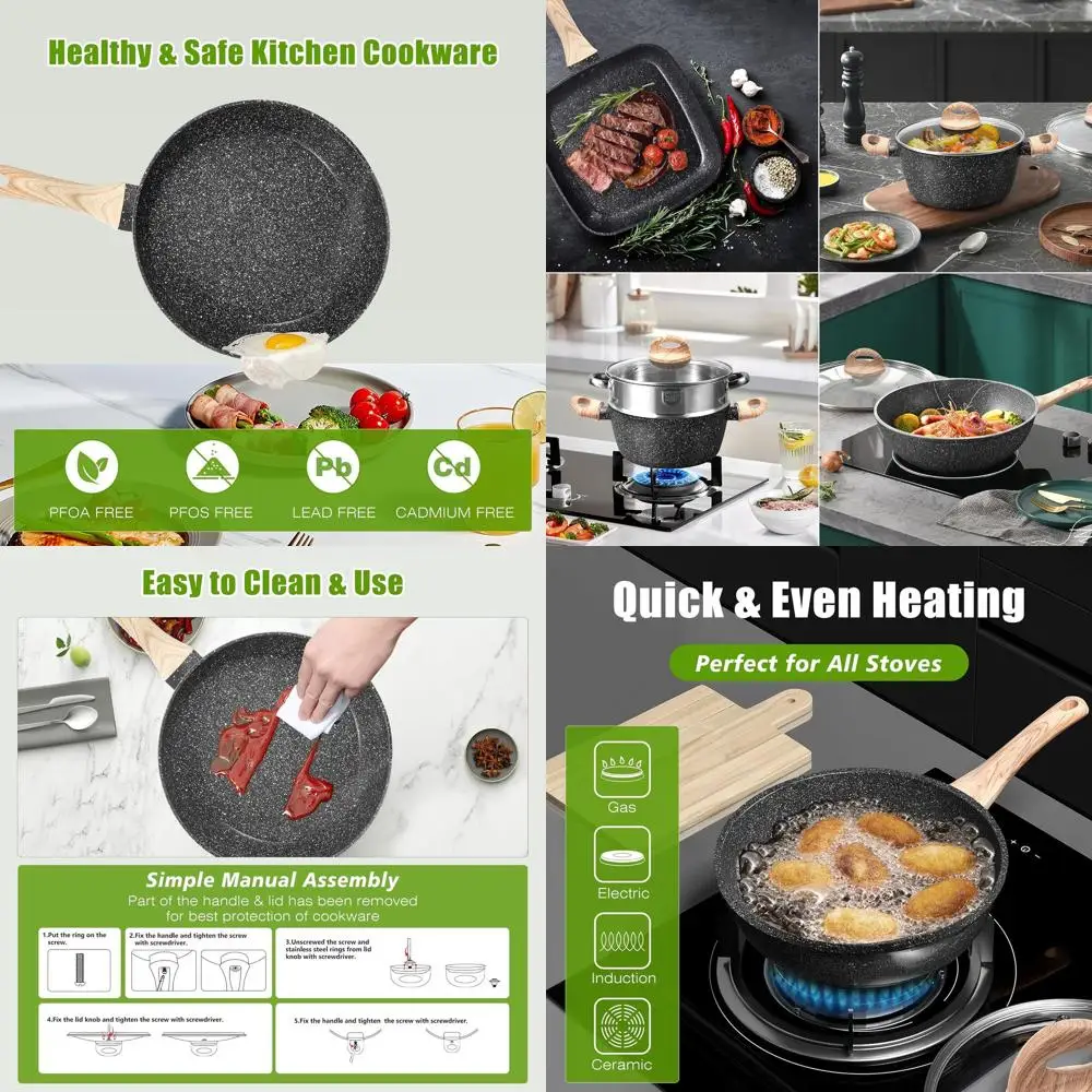 

31-Piece Non-Stick Black Granite Cookware Set with Silicone Tools for Healthy RV Kitchen Use, PFOA/PFOS/PFAS Free