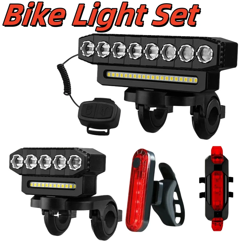 8 LED Bike Front Light Cycling Bike Headlight with 130dB Horn 6 Lighting Modes MTB Road Bicycle Bell Front Light Easy to Install