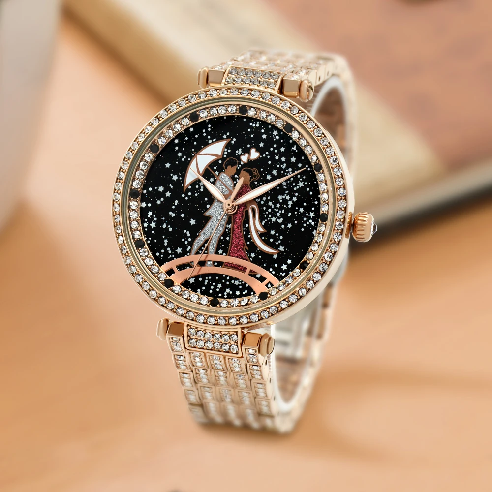 Orologio da donna al quarzo con diamanti di lusso Orologio da donna con cinturino in oro rosa in acciaio inossidabile di alta qualità Orologio luminoso impermeabile