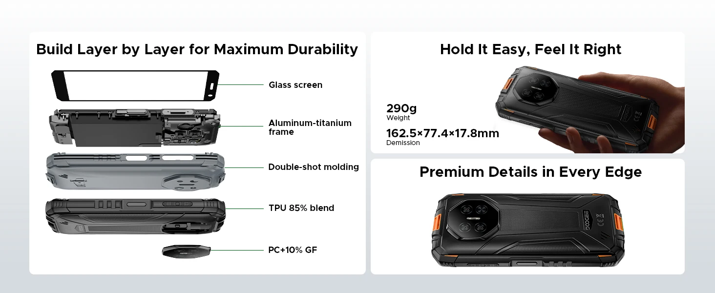 DOOGEE Fire 3 Pro Rugged Phone 8350mAh Battery 5.5'' Screen 16GB RAM (4GB+12GB)  128GB ROM UNISOC T7200 Android 15 Mobile Phone