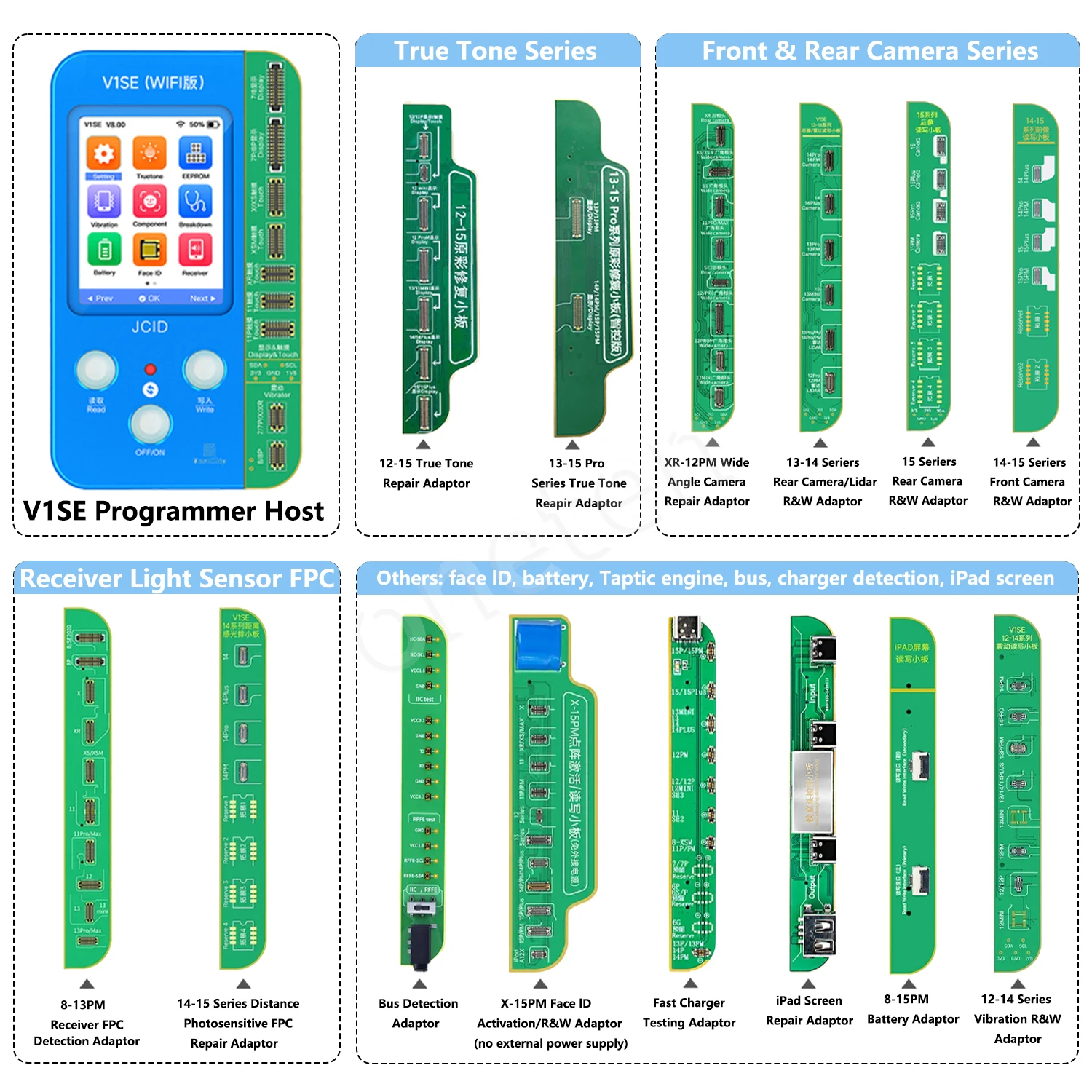 NEW JCID JC V1SE V1S PRO Dot Matrix Face LCD True Tone Photosensitive Original Color Fingerprint Battery Board For IPhone X-15pm