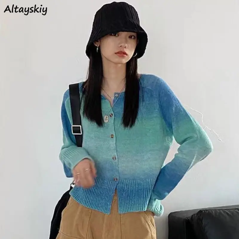 

Tie Dye Cardigan Women Sweet Ladies Temperament Korean Style Loose Fit Spring Knitted Simple All-match Fashion Ulzzang Classic