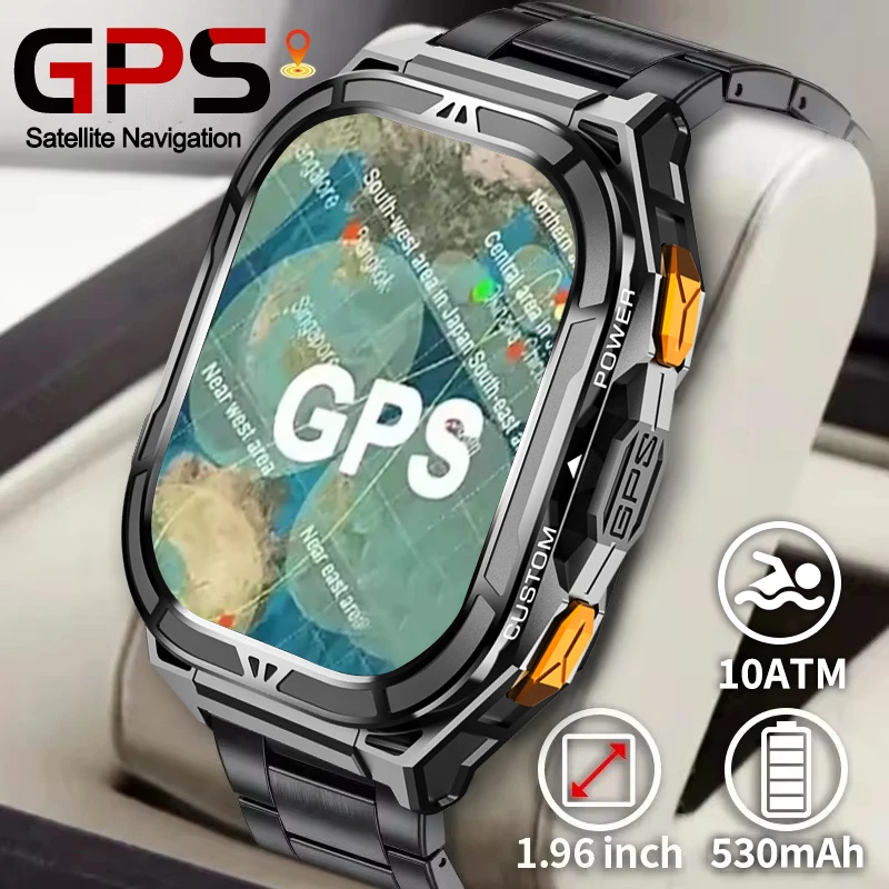 

Military Grade GPS Beidou Men Adult Smart Watch 1.96-inch Large Screen Compass 10ATM Waterproof Bluetooth Call Sports Smartwatch