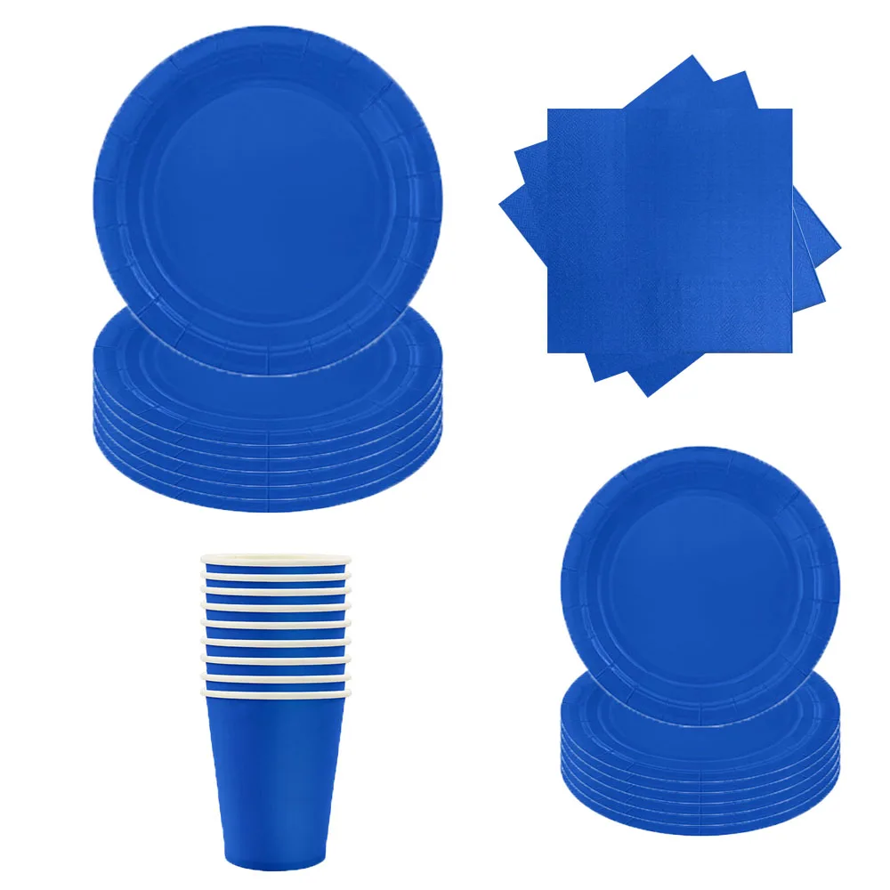 

Solid Color Blue Birthday Party Decoration Boda Disposable Tableware Set Paper Plates Cups Tablecloth Wedding Paty Supplies
