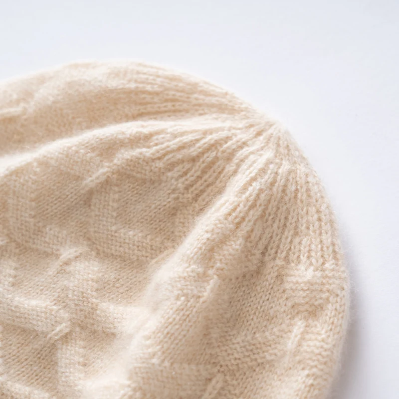 2025 Autumn and Winter New 100% Pure Cashmere Wave Pattern Knitted Hat for Women's Outdoor Solid Color Leisure Warm Hat