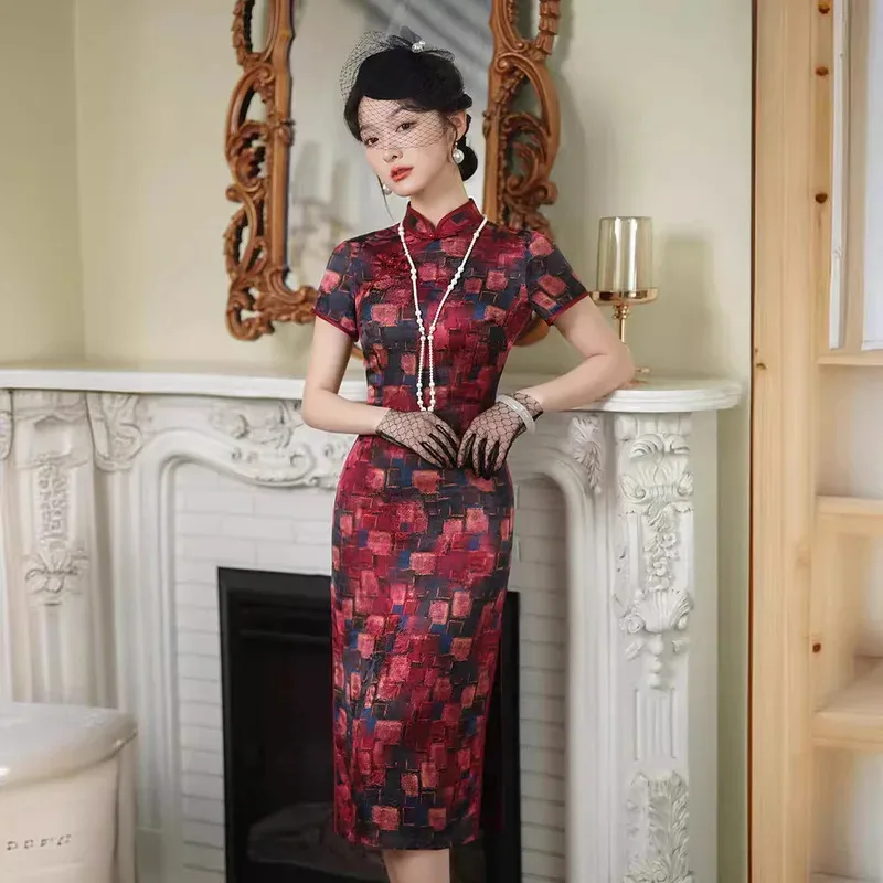 M-4XL الربيع/الصيف عبق سحابة الحرير طويلة قصيرة الأكمام شيونغسام الراقية مزاجه التخسيس اللباس الصيني 5؛ c، 6's.2؛ b'8،