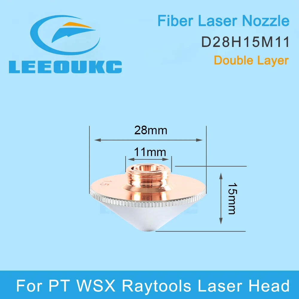 Dysza laserowa LEEOUKC pojedyncza/podwójna warstwa Dia.28mm kaliber 0.8 - 5.0mm dla głowica do cięcia laserowego światłowodowych PT/WSX Raytools