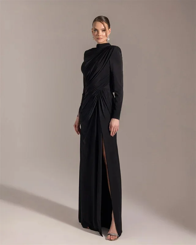 

Little Daisy CustomizedHandmade Flower Pleat Draped Straight High Collar Long Dresses Bespoke Occasion Dresses Sexy