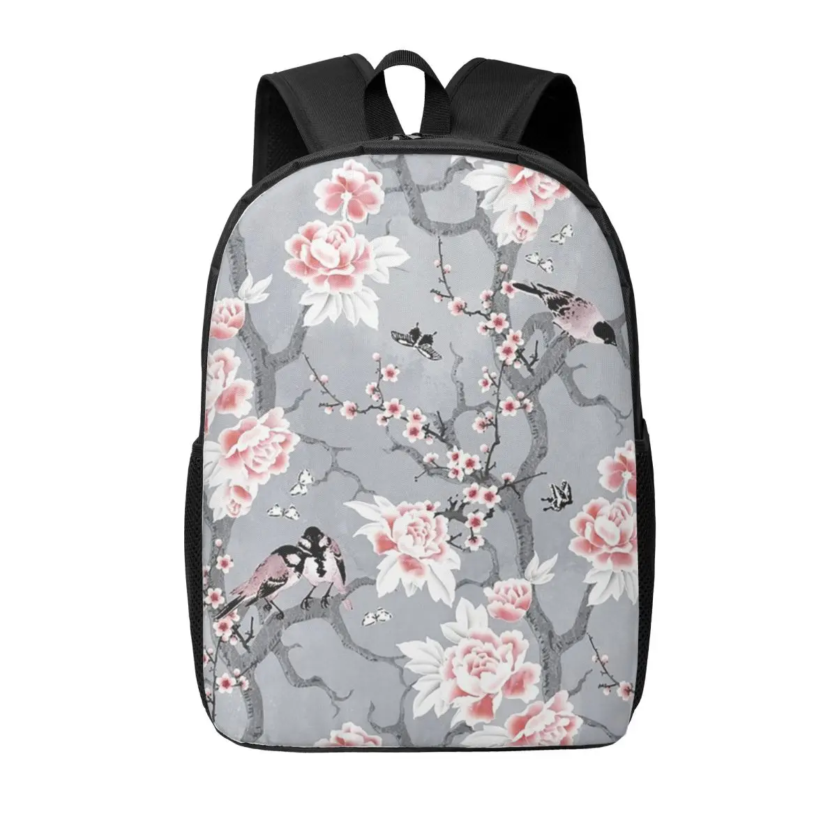 

Chinoiserie Birds In Grey Woman Backpacks Boys Girls Bookbag Children School Bags Portability Travel Rucksack Shoulder Bag