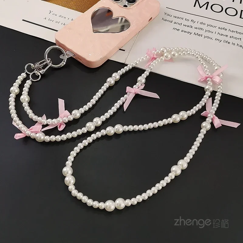 Crossbody Hand with Bow Pearl Chain Drop Resistant Mobile Phone Hanger Neck Back Chain Long Mobile Phone Lanyard for Women image 5