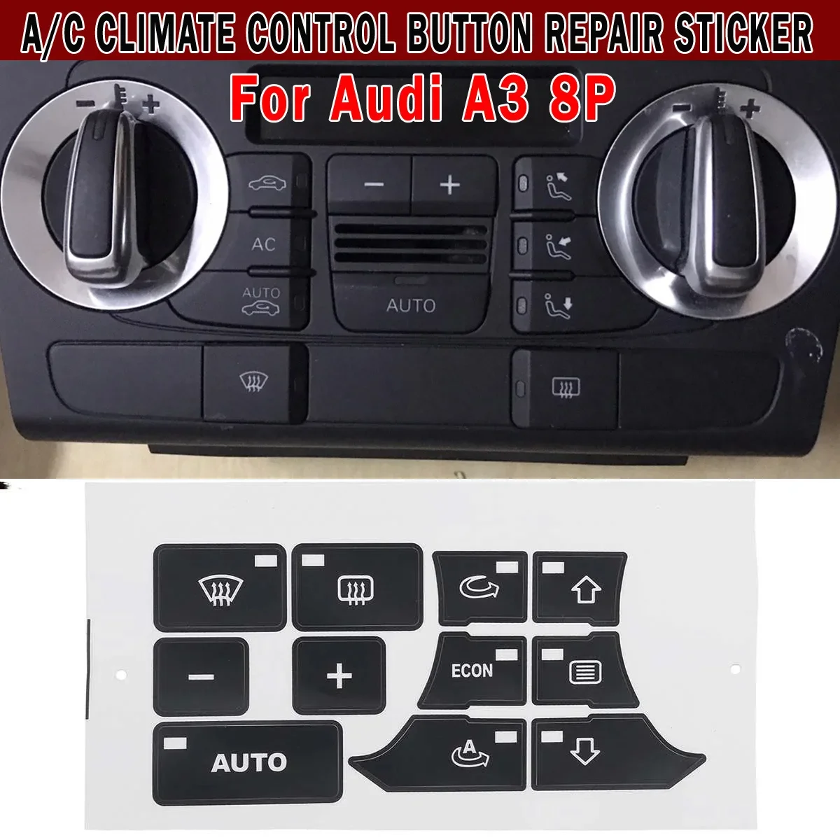 Car Interior Button Repair Sticker Matte Black Climate Control Button Repair Decals Stickers For Audi A3 8P