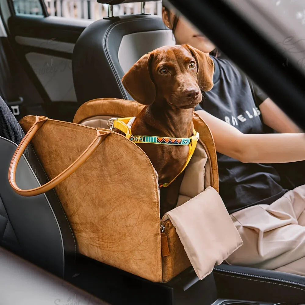 Multifunctional Portable Premium Leather Pet Travel Bag Small Pet Puppy Cat Car Seat Booster