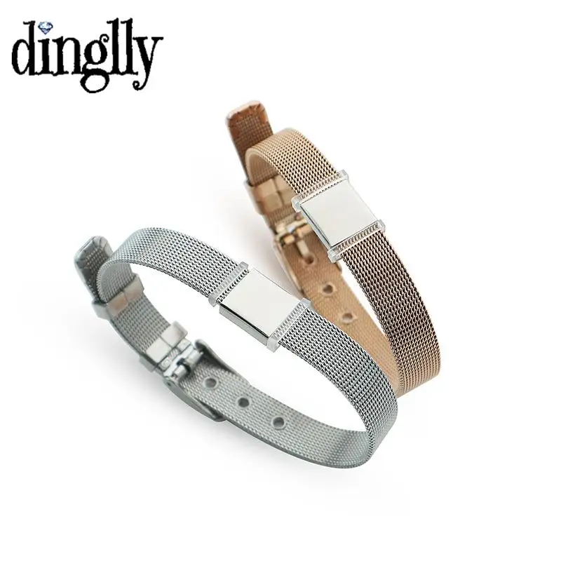 DINGLLY 10mm High Quality Stainless Steel Mesh Belt Bracelets Fit DIY Engraving Custom Made Charm Strap Bangle Accessories