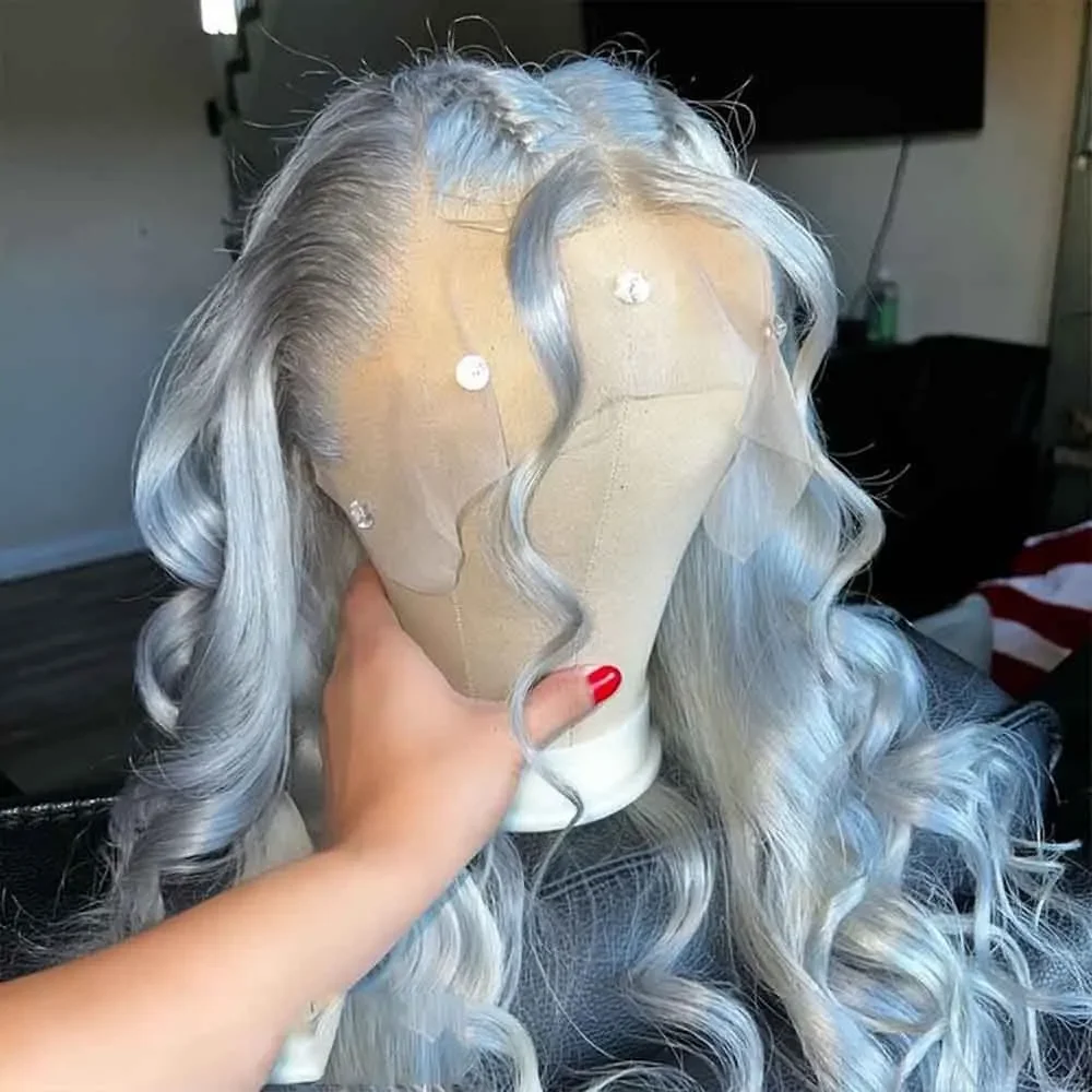 

Серебристо-серый объемный волнистый цвет 13x4 Прямые HD Прозрачные парики фронта шнурка 100% парик человеческих волос для чернокожих женщин Бразильские волосы