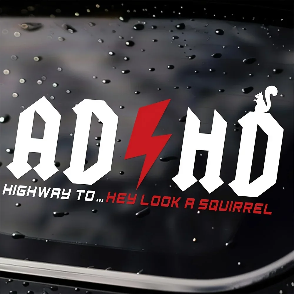 

1PC ADHD Funny Vinyl Sticker, AD/HD Highway To Hey Look A Squirrel Decal for Truck Car Window Decor