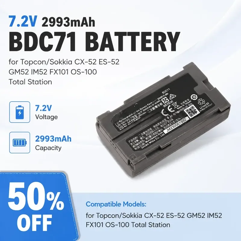 

7.2V 2993mAh BDC71 Battery for Topcon/Sokkia CX-52 ES-52 GM52 IM52 FX101 OS-100 Total Station
