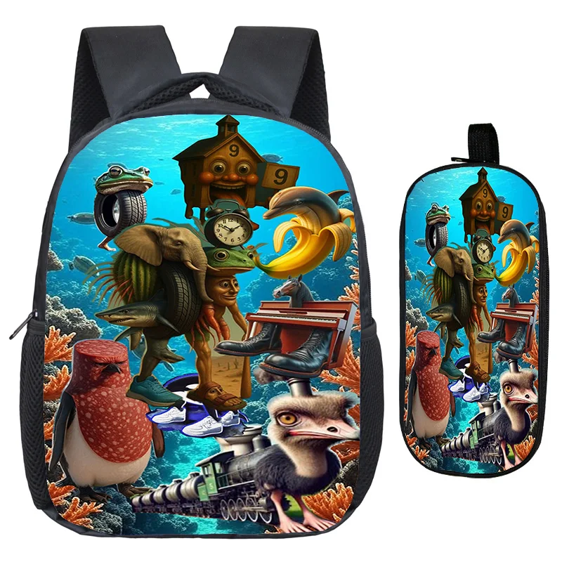 AI Game الإيطالية Brainrot ثلاثية الأبعاد طباعة حقيبة الظهر القلم Case2pcs طالب حقائب الظهر غير رسمية للأطفال حقيبة مخصصة ضوء تنفس Mochila #2