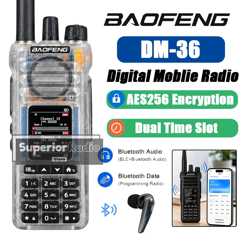 Baofeng DM-36 DMR Walkie Talkie with PTT Ring Dual Time Slot Dual Mode Bluetooth Audio Program 4000CH AM High Power Long Range