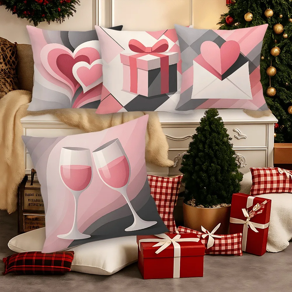 

Романтическая наволочка с розовым сердцем и подарочным принтом - наволочка с принтом бокала для вина для дивана, спальни, гостиной
